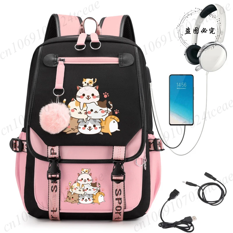 Sac à dos pour enfants avec motif de chat mignon, sac d'école pour filles, sac d'école pour enfants adolescents, sac à dos d'école primaire, mochilas, sacs à dos mignons kawaii anime