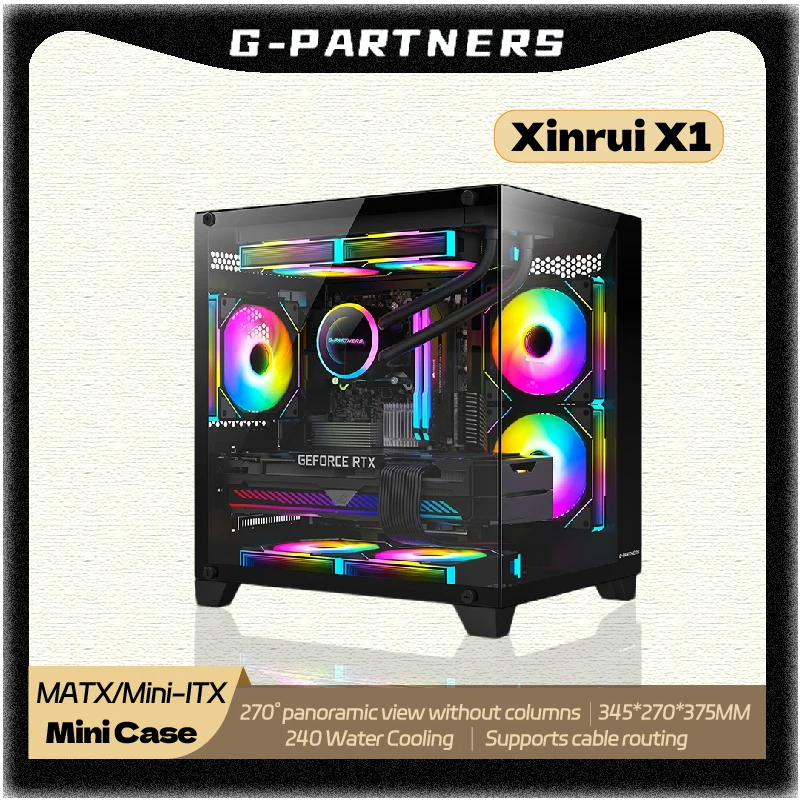Boîtier PC G-PARTNERS Xinrui X1 M-ATX Mini-ITX sans A-Pillar, vue panoramique sur la mer, 240 refroidissement par eau, mini boîtier d