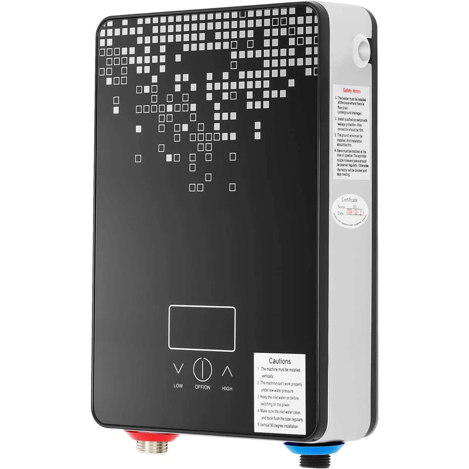 3-in-1-Sofort-Elektro-Warmwasserbereiter, 6,5 kW, einstellbare Temperatur bis zu 55 °C ℃ Druckbeständiger Durchlauferhitzer mit Duschdüse, Größe 19065285 mm für Waschbecken, Dusche und Badewanne