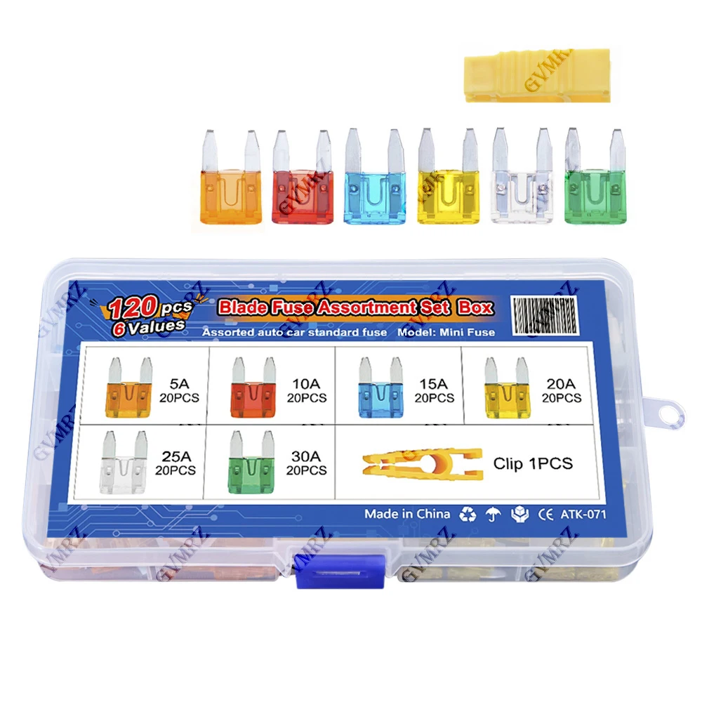 120PCS 6Values Small Size Blades Type Car Fuse kit Assortment 5A 10A 15A 20A 25A 30A Fuse Set Auto Car Truck with Box Clip 30A
