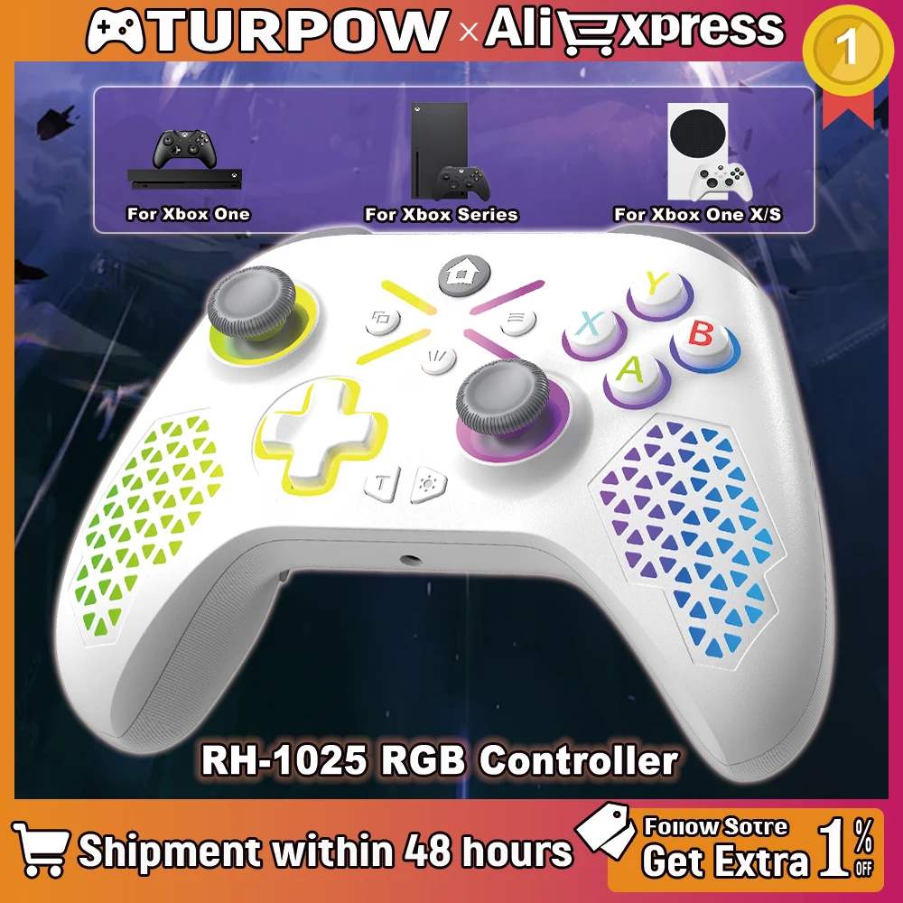 Turpow RGB Gamepad für Xbox One Controller, Xbox Series S/X Dual Vibra 6-Achsen-Gyroskop, kabellose Spielkonsole für Xbox