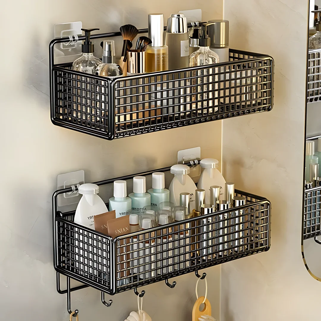 Organisateur de salle de bain multifonctionnel, organisateur de produits de toilette, étagère de salle de bain sans poinçon, support de rangement mural pour salle de bain et cuisine