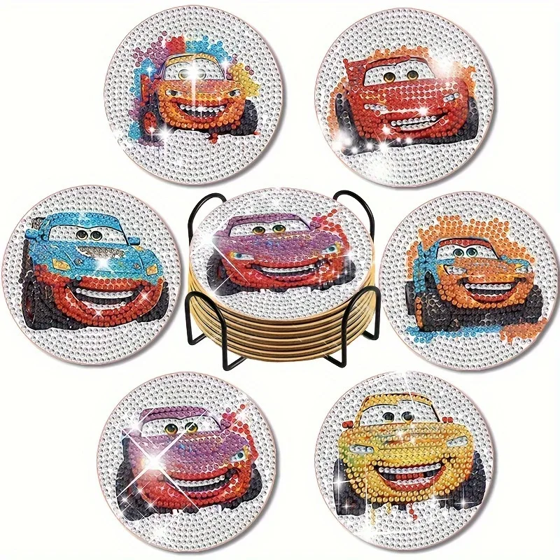 Ensemble de dessous-de-verre mignons Lightning McQueen en peinture diamant, kit d