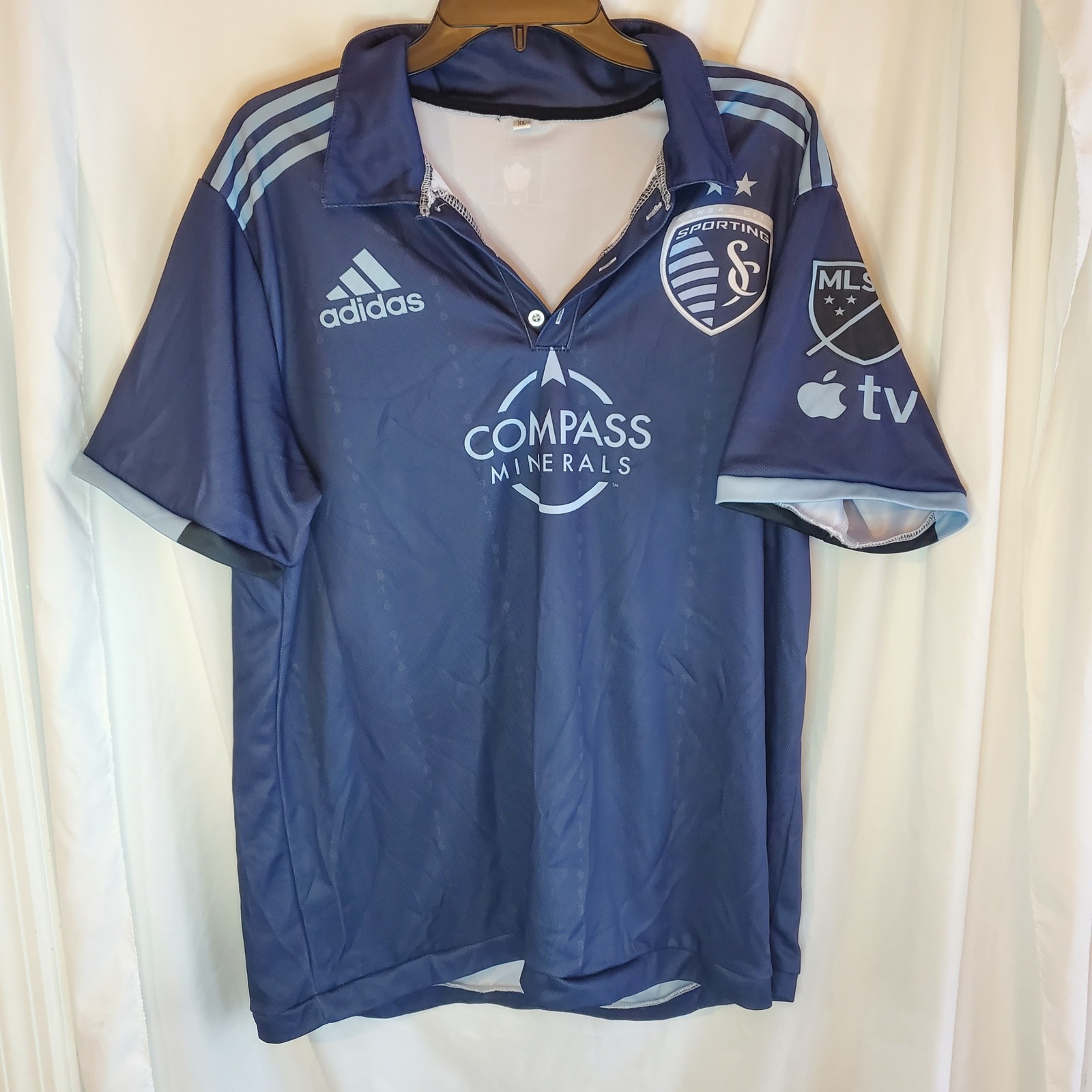 Adidas Shirts | Adidas Sporting Kc Sparky 11 Mls Apple Tv Soccer Jersey Mens Xl | Color: Blue/Gray | Size: Xl