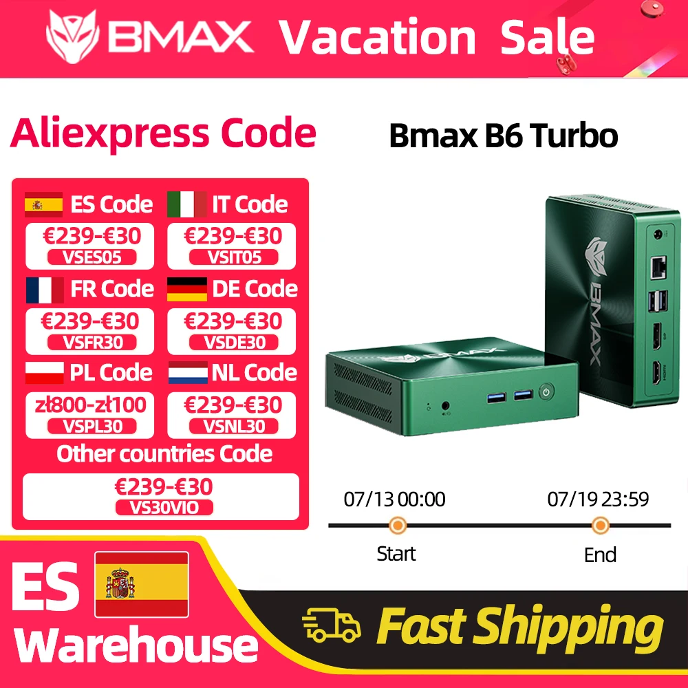 BMAX Mini-PC B6 Turbo Intel Core i5 8257U Windows 11 16GB RAM 512 GB SSD HDMI USB DP Bluetooth WLAN Computer