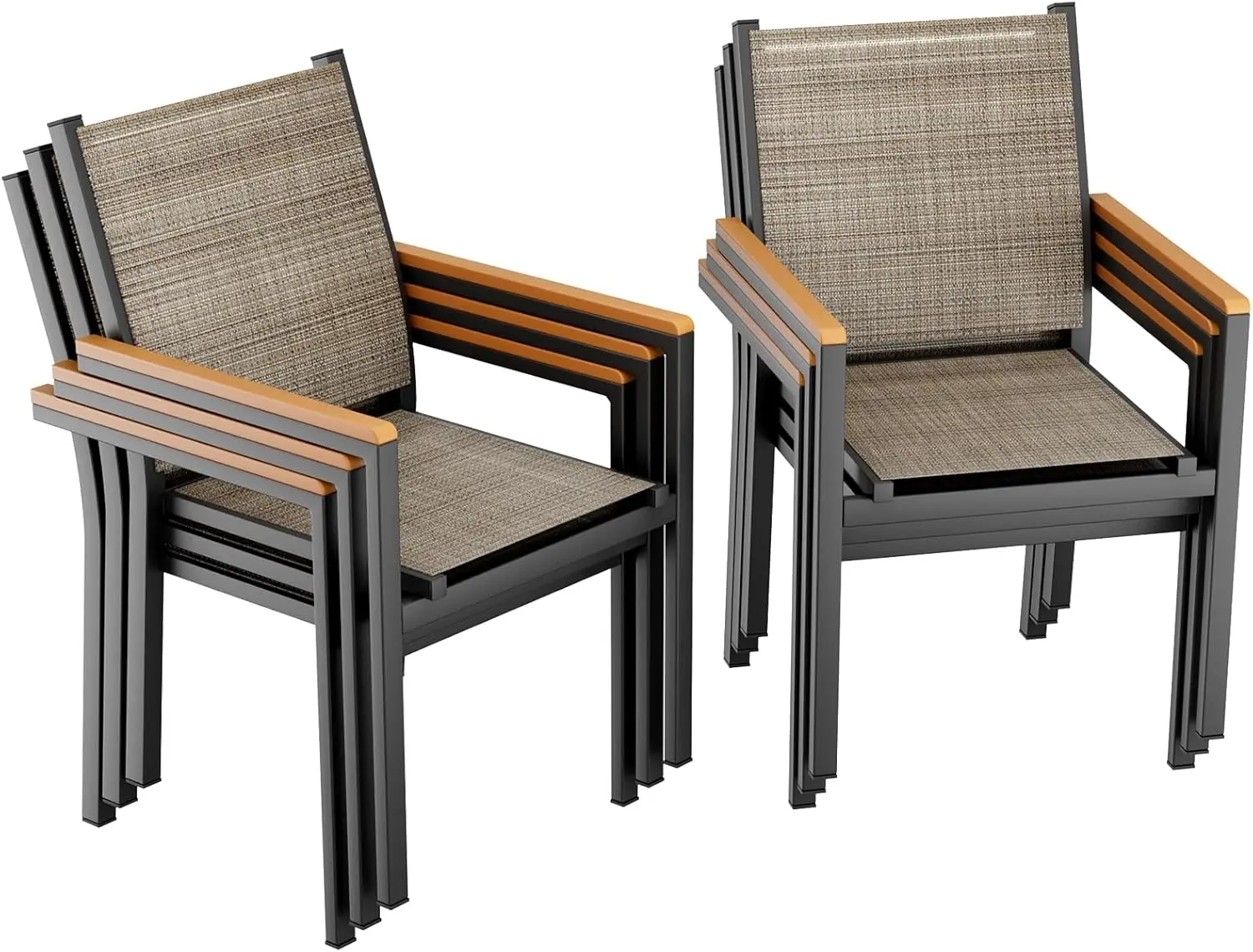 Gartenstuhl, Aluminium, Terrassenstuhl, 2/4/6-teiliges Set, stapelbarer Esszimmerstuhl, Textilene, WPC-Armlehne, maximale Belastung 150 kg, Balkonstühle, für Terrasse, Balkon, Pool, Restaurants