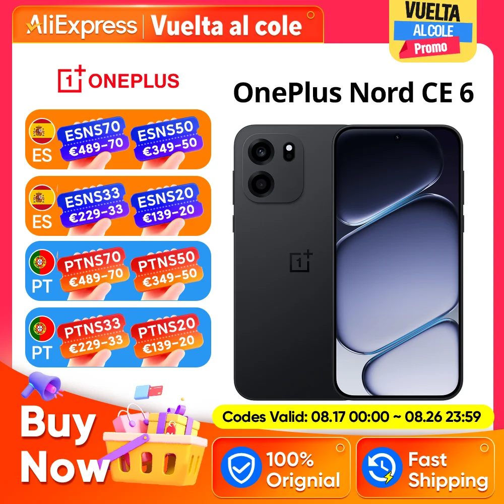 Globale Version OnePlus Nord CE 6 5G 8+256 GB Smartphone 7500 mAh 80 W Snapdragon 7-Serie Leistung 144 Hz 50 MP Kamera Smartphone OxygenOS 16 IP69 Mobiltelefone