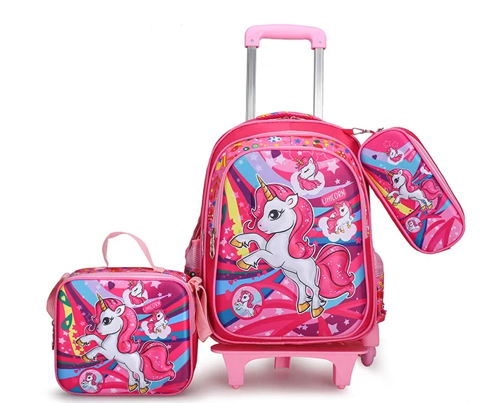 Sac à dos à roulettes d'école licorne pour filles sac à dos de chariot d'école sac d'école à roulettes sac à dos à roulettes d'école ensemble de sac à déjeuner