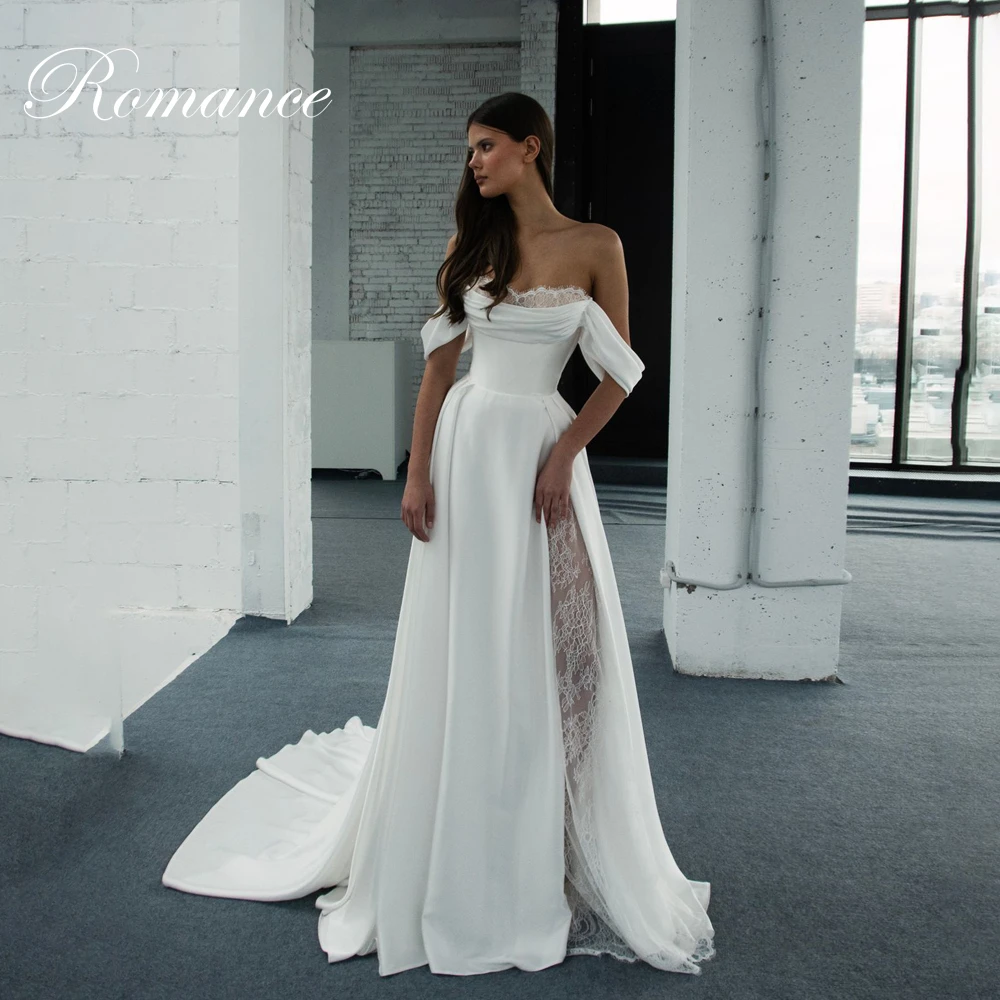 Elegant Lace Pleat A-Line Wedding Dress Strapless High Slit Off The Shoulder Open Back Bridal Gown Vestidos De Novia Customized