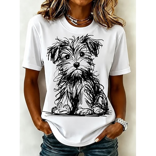 Damen T Shirt Druck Grafik Tiermotiv Katze Vintage Stilvoll Klassisch Kurzarm Rundhalsausschnitt Normale Oberteile Lässig Täglich Weiß Schwarz Hellgrün Rosa Sommer Frühling