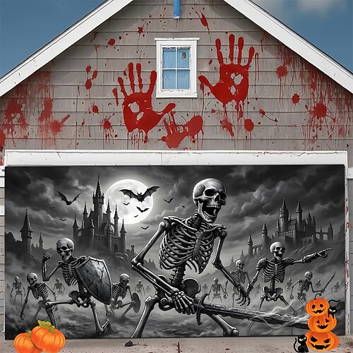 striscione di Halloween per la porta del garage, copertura per porta del garage esterna, decorazioni di Halloween per la casa, decorazioni per il giardino della casa stregata, forniture per feste di