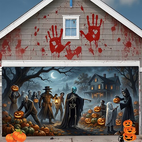 striscione di Halloween per la porta del garage, copertura per porta del garage esterna, decorazioni di Halloween per la casa, decorazioni per il giardino della casa stregata, forniture per feste di