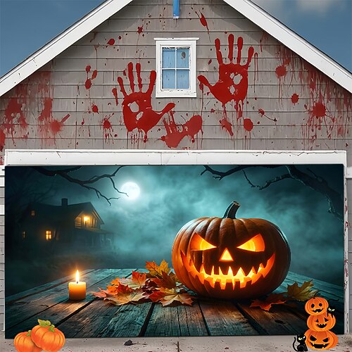 striscione di Halloween per la porta del garage, copertura per porta del garage esterna, decorazioni di Halloween per la casa, decorazioni per il giardino della casa stregata, forniture per feste di