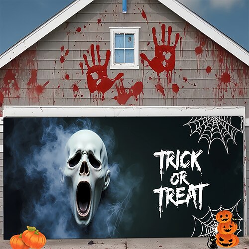 striscione di Halloween per la porta del garage, copertura per porta del garage esterna, decorazioni di Halloween per la casa, decorazioni per il giardino della casa stregata, forniture per feste di