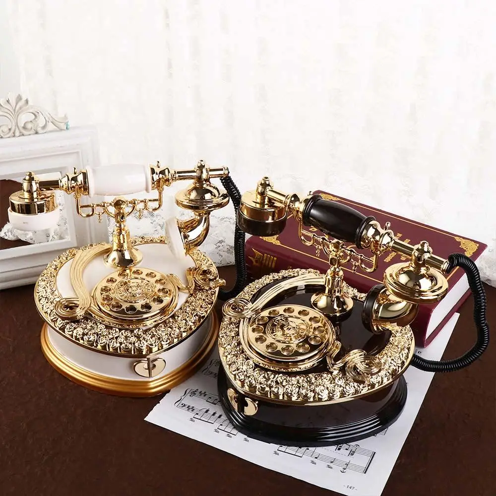 Classic Style Telephone Music Box Old-fashioned Light Luxury Dial Telephone Miniatures ABS Music Box Home Decor