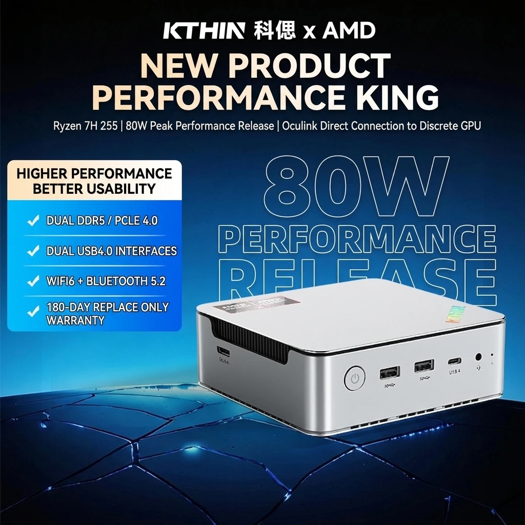 KTHIN K8 Mini PC Desktop Computer AMD Ryzen7 H 255 4.9GHz FP8 (Upgraded 8745HS) Support Oculink Dual DDR5 WIFI6 BT5.2 Gaming PC