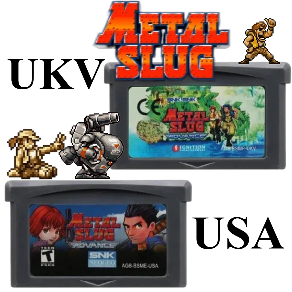 Metal Slug GBA Game Card 32 Bit Video Game Cartridge Console Card for Metal Slug Advance for GBA USA UKV Version Classic Game