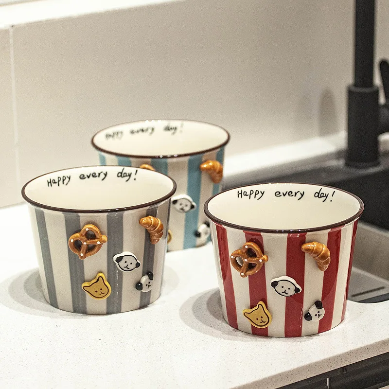 Cartoon Ceramic Snack Bowls Household Soup Bowls Creativity Noodle Bowls Snacks Fried Chicken French Fries Buckets Popcorn