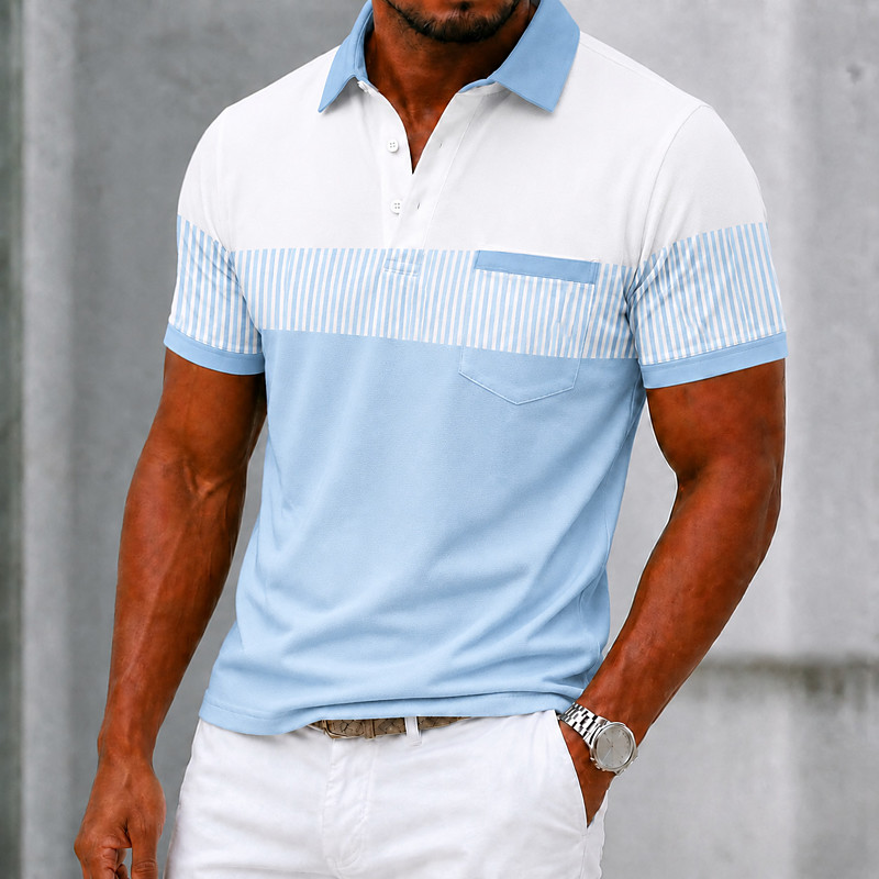 Men's Color Block Striped Polo Shirts Short Sleeve Polo Shirts Collared Shirts Business Casual Outdoor Athleisure Daily Wear 3D Print Buttons Summer Spring Blue Red Brown