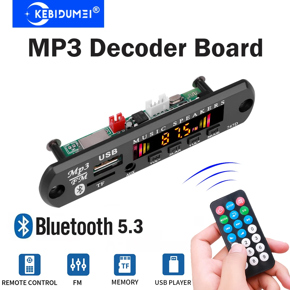Module décodeur KEBIDUMEI MP3 WMA WAV Bluetooth 5.3 Lecteur audio MP3 Module radio FM pour voiture Lecteur de musique MP3 TF/USB/Mic Haut-parleur DIY