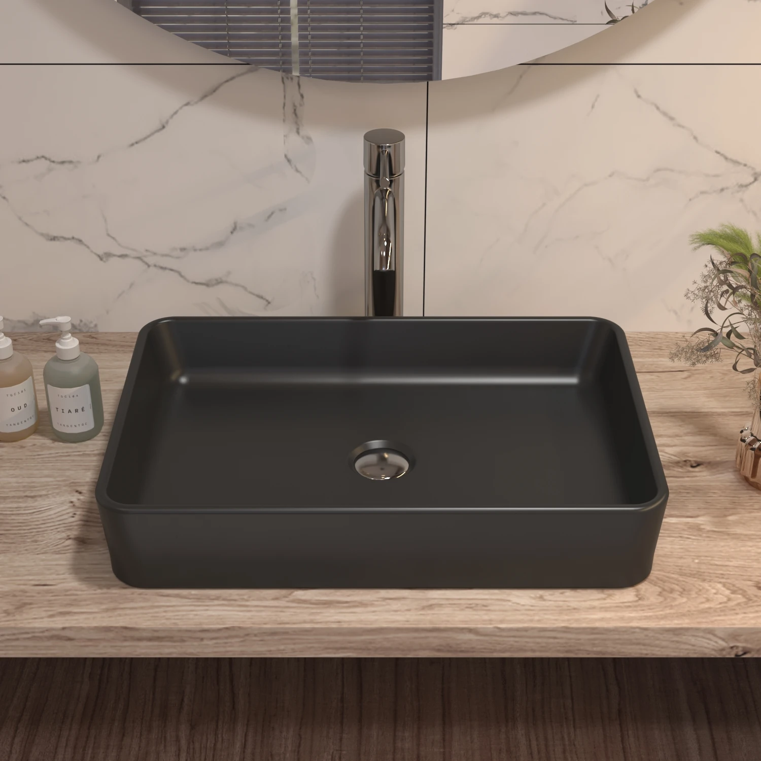 20 Zoll X 13,4 Zoll Rechteckiges Aufsatzwaschbecken aus Keramik in Mattschwarz mit Wasserhahn nicht im Lieferumfang enthalten