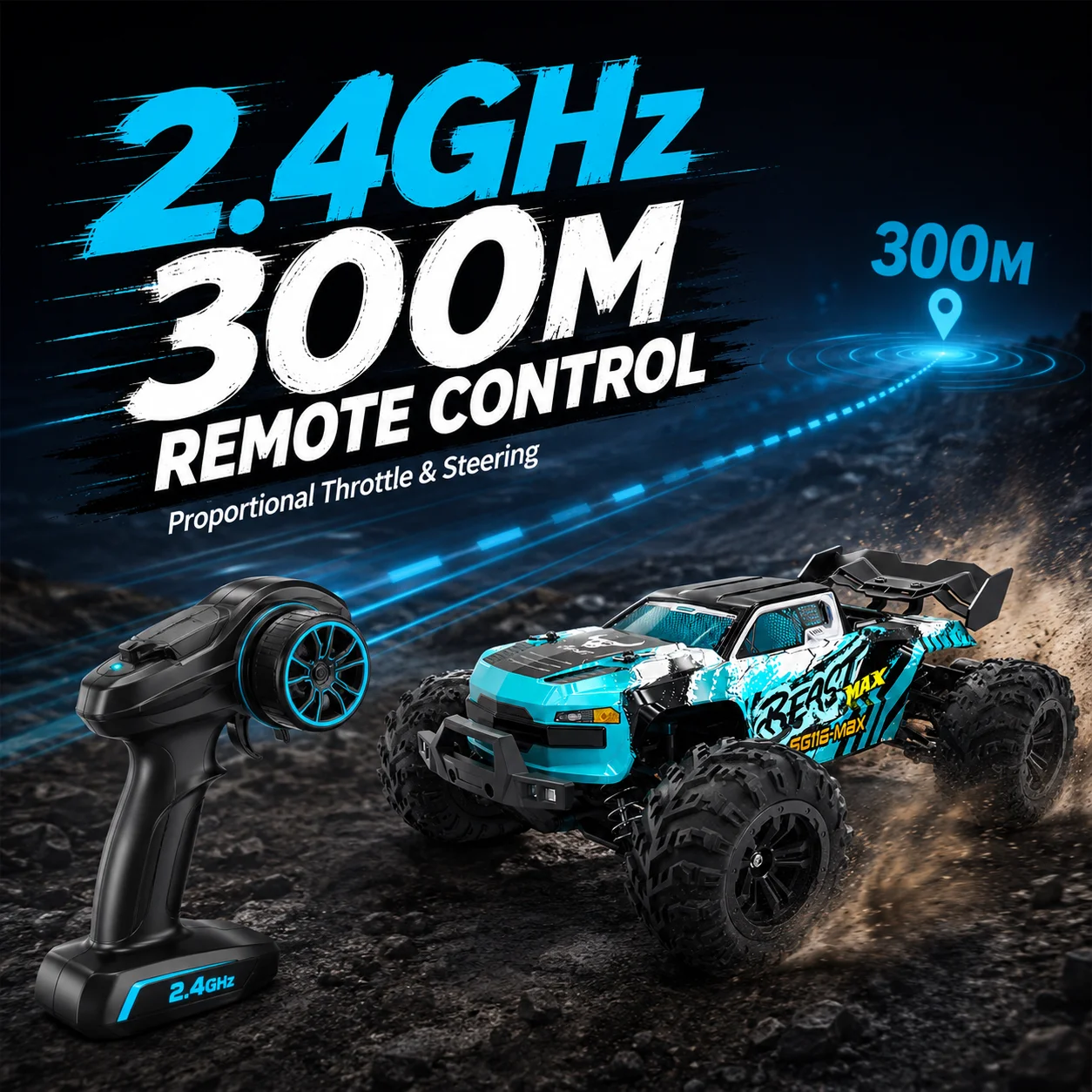 Bürstenloser RC-Wagen 80KM/H 4WD Offroad-Truck 1:16 Maßstab 2,4G 300M Steuerung IPX4 Wasserdicht Metallchassis LED-Licht RC-Spielzeug