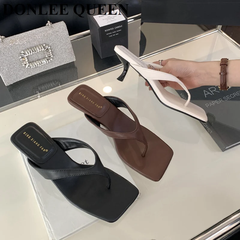 Modische Marken-High-Heel-Slipper für Damen, Slip-On-Sandalen mit schmalem Riemen, Freizeitschuhe für Frauen, große Größen bis 40, Sandalias Mujer