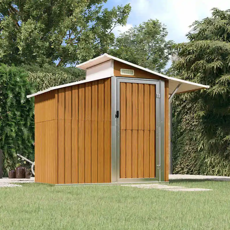 Abri de jardin, marron, 270x130x208,5 cm, en acier galvanisé, anti-rouille, résistant aux intempéries, pour outils de jardin, équipement, engrais, articles divers, organisateur extérieur pour jardin
