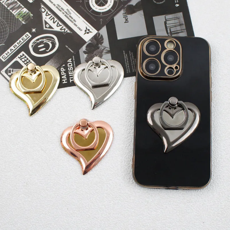 1pcs Metal Heart Mirror 360 Degree Mobile Phone Stand Holder Finger Ring Mobile Phone girp For Smartphone Phone Holder Stand