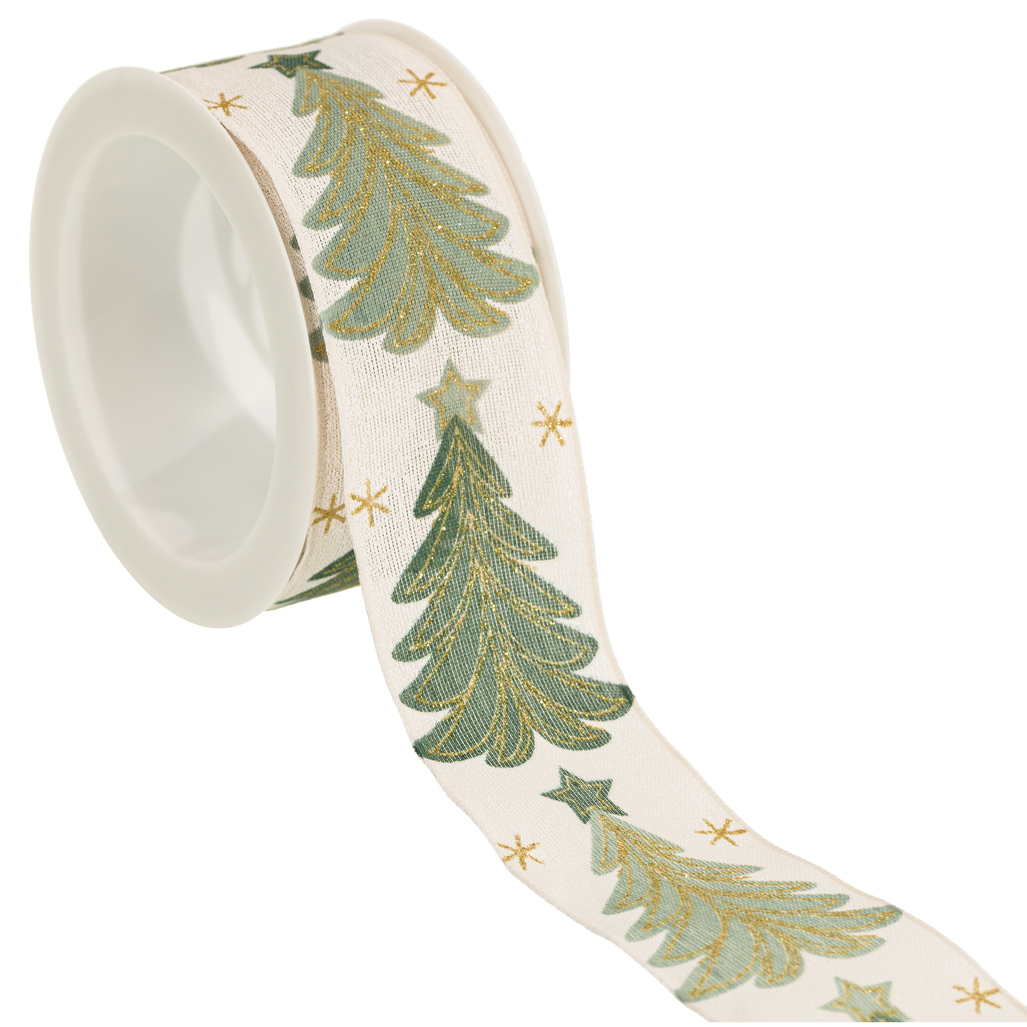 Stoffband Weihnachtsbaum, grün-gold, 40 mm, 5 m