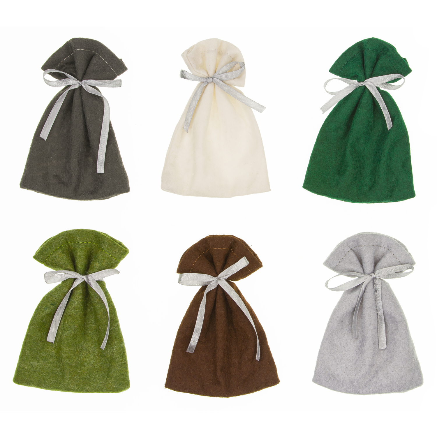 Säckchen aus Filz, braun, grün, creme, 10 x 14 cm, 24 Stück