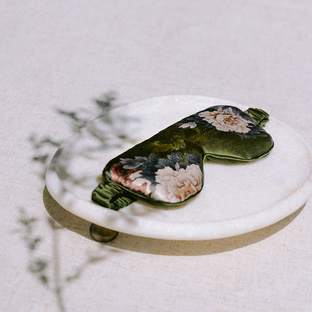 Keina Washable Silk Eye Mask | Floral Padded Eye Mask - olive - KIM + ONO