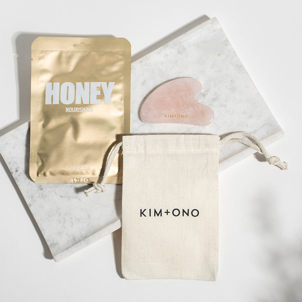 Rose Quartz Facial Massage Gua Sha Tool + Sheet Mask Set - rose quartz