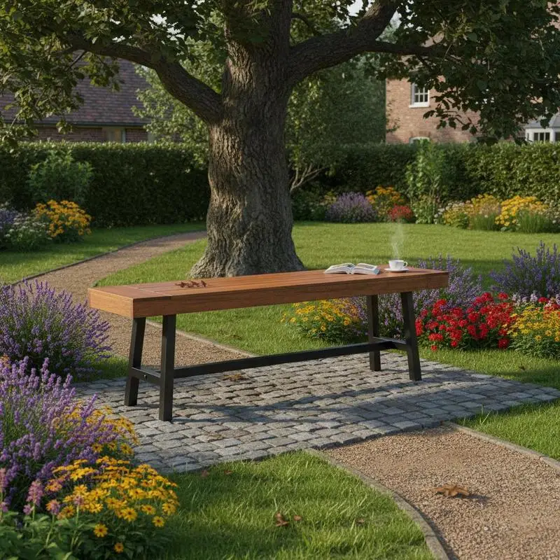 Banc de jardin, banc de jardin en bois de 160 cm de long avec pieds en métal pour usage extérieur, capacité de charge de 227 kg, banc de jardin, banc de parc, banc de salle à manger, banc de terrasse