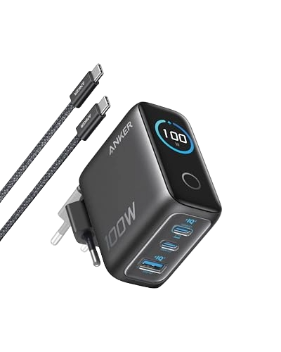 Anker Ladegerät (100W, 3 Ports, Smart Display) mit USB-C Kabel Image