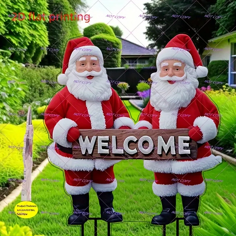 Santa Claus Welcome Garden Indoor/Outdoor 2D Acrylic Welcome Sign Decorative Hanging Ornament Plug-in Christmas Garden Flag