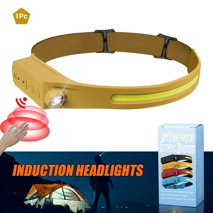 Motion Sensor LED Headlamp With Wide Beam Floodlight yellow
