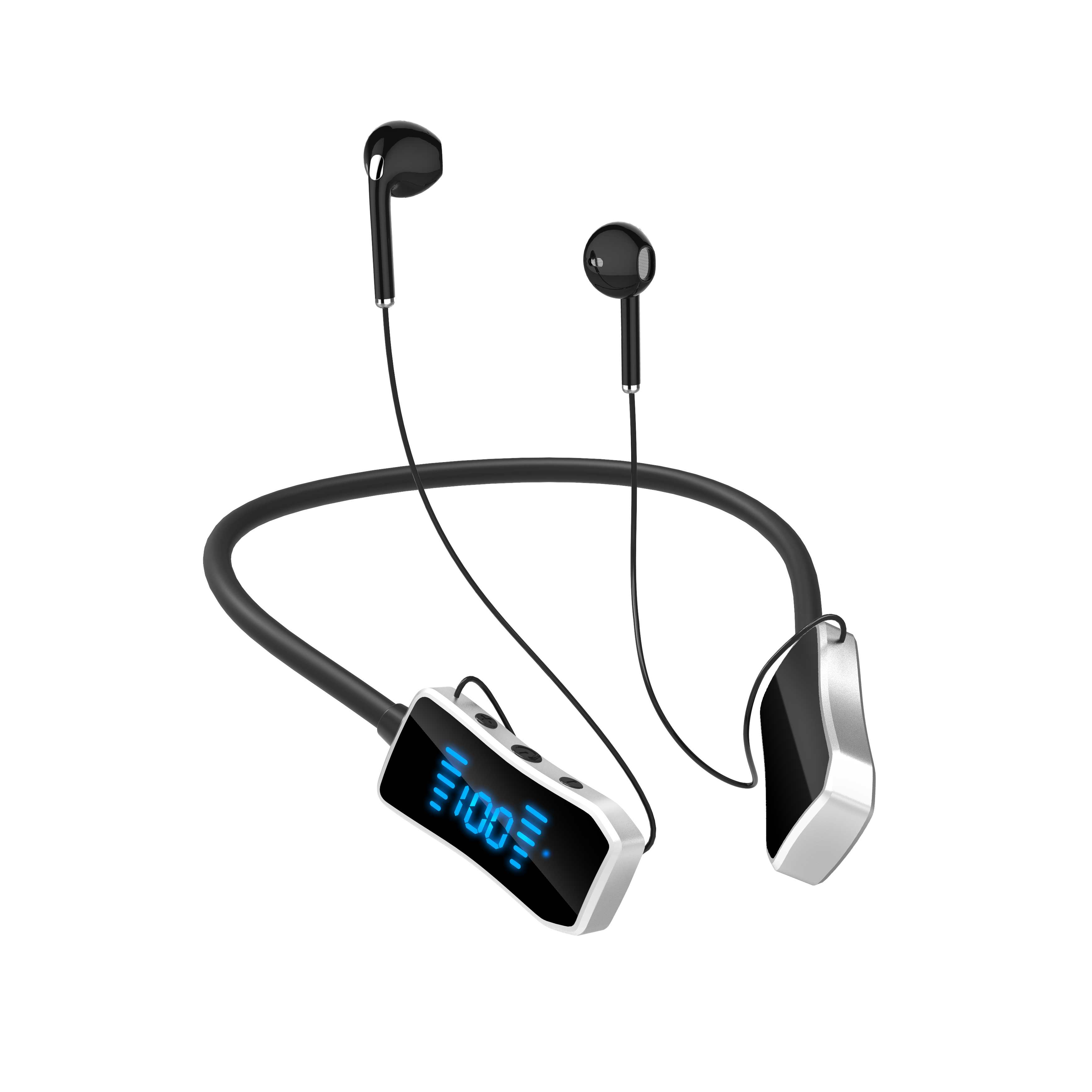 TWS Wireless Bluetooth Earphones With Magnetic Neckband Sport Waterproof Headset With Mic black