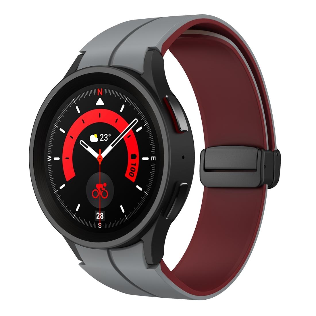 Samsung Galaxy Watch 6 Magnetic Silicone Watch Band Dual Color 20mm Folding Buckle Strap grey+wine Red