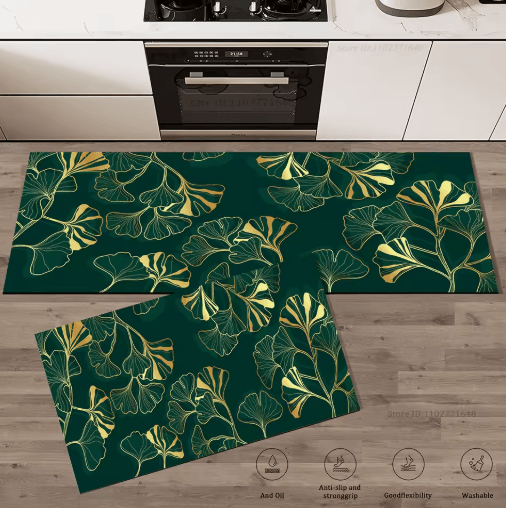 Green Leaves Absorbent Kitchen Floor Mat Non Slip Washable Rug For Kitchen, Bathroom & Entryway 1 40x60cm And 40x120cm