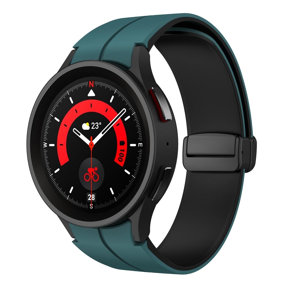 Samsung Galaxy Watch 6 Magnetic Silicone Watch Band Dual Color 20mm Folding Buckle Strap dark Green+black