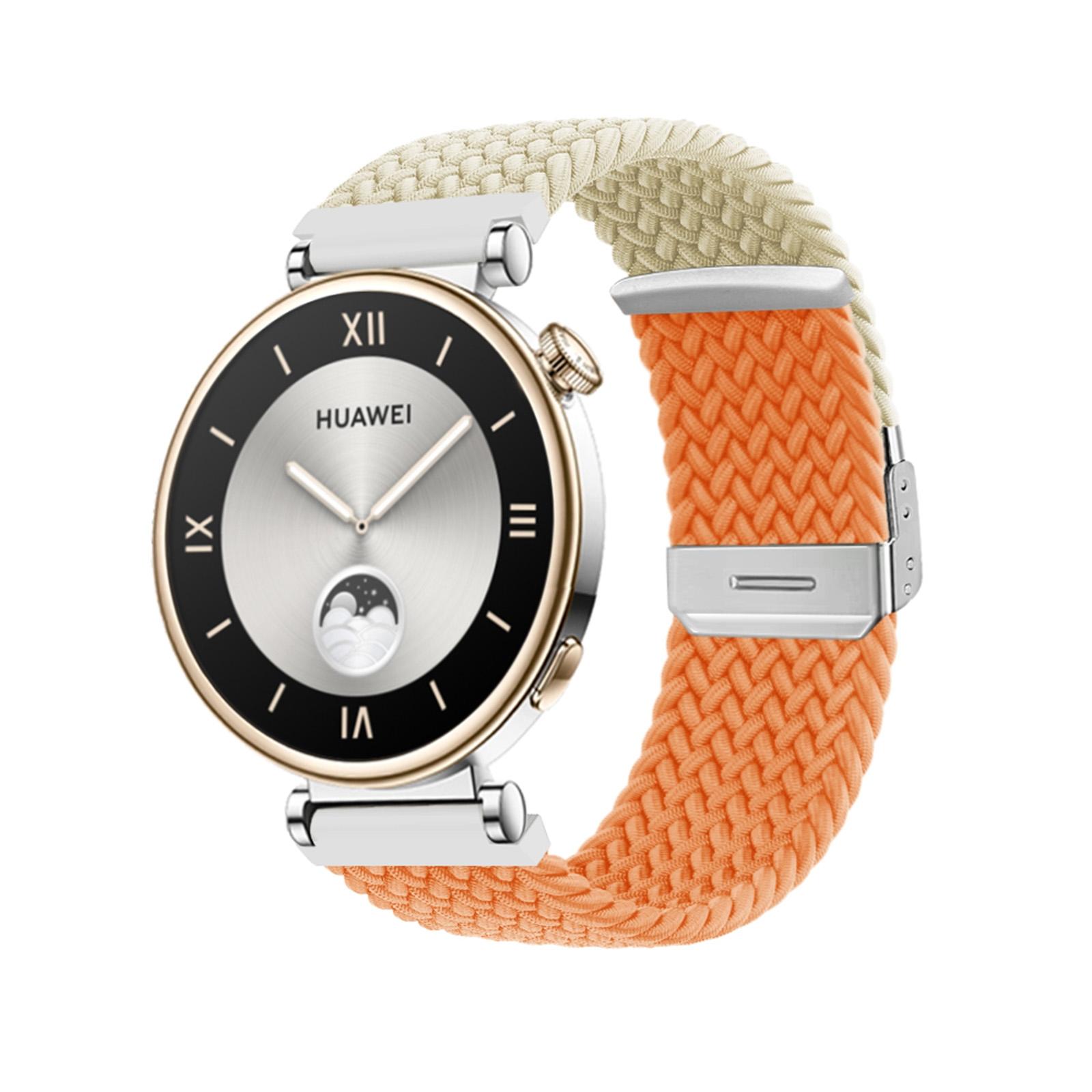 Huawei Watch GT4 41mm Braided Nylon Watch Band Adjustable Replacement Strap With Integrated Buckle starlight+orange