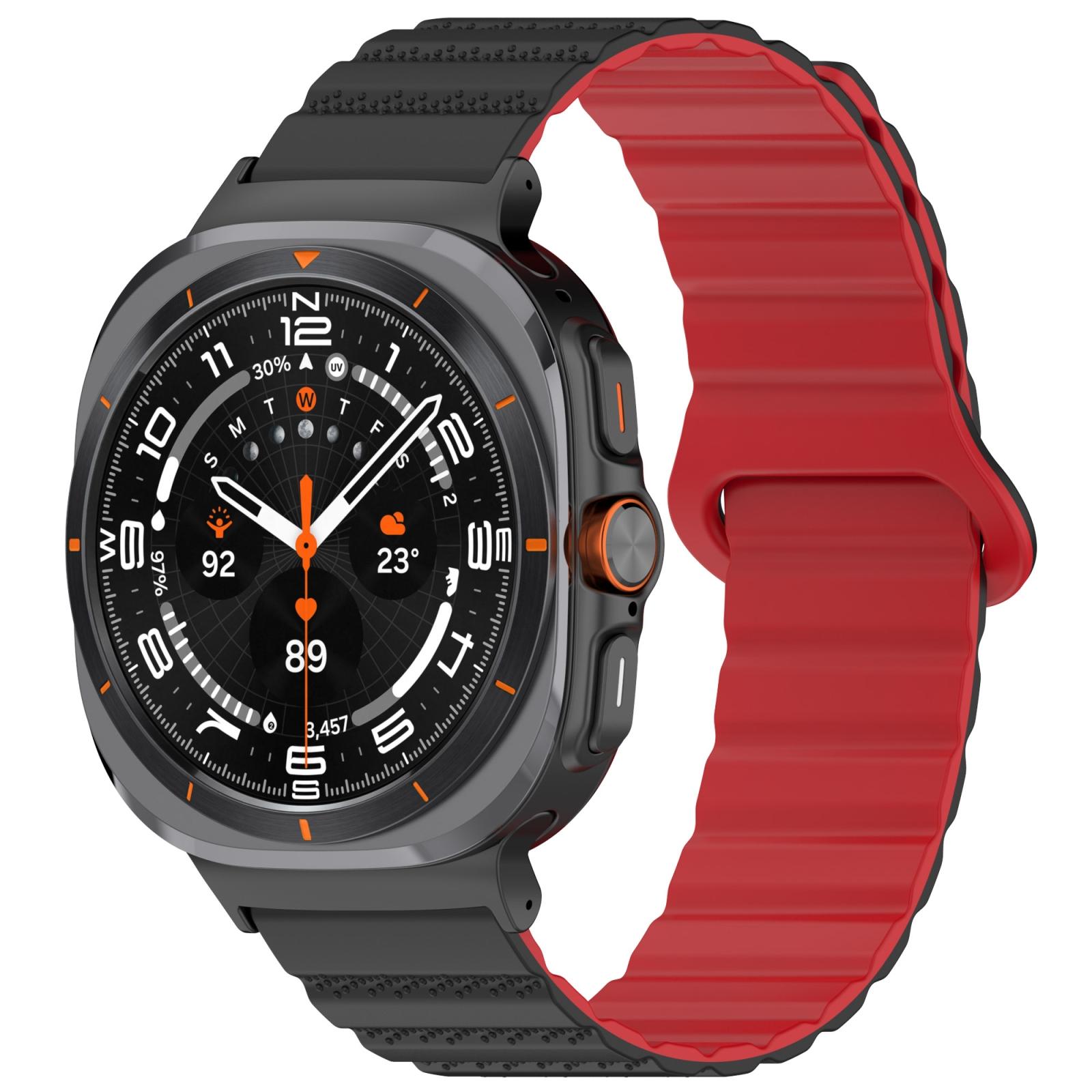 Samsung Galaxy Watch Ultra 47mm Magnetic Silicone Watch Band Two Tone Sport Replacement Strap black Red