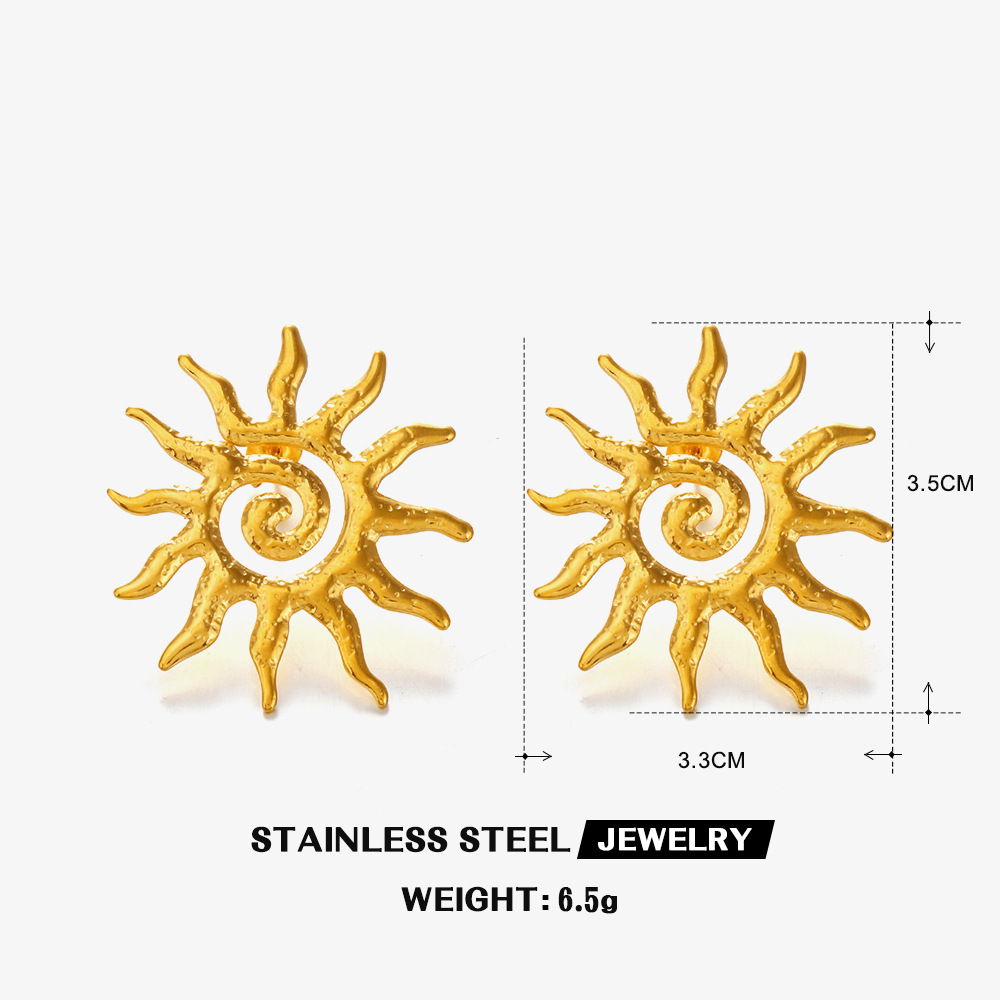 Radiant Sun Earrings In Stainless Steel Waterproof Hollow Gold Statement Earrings For Women 04 Stainless Steel