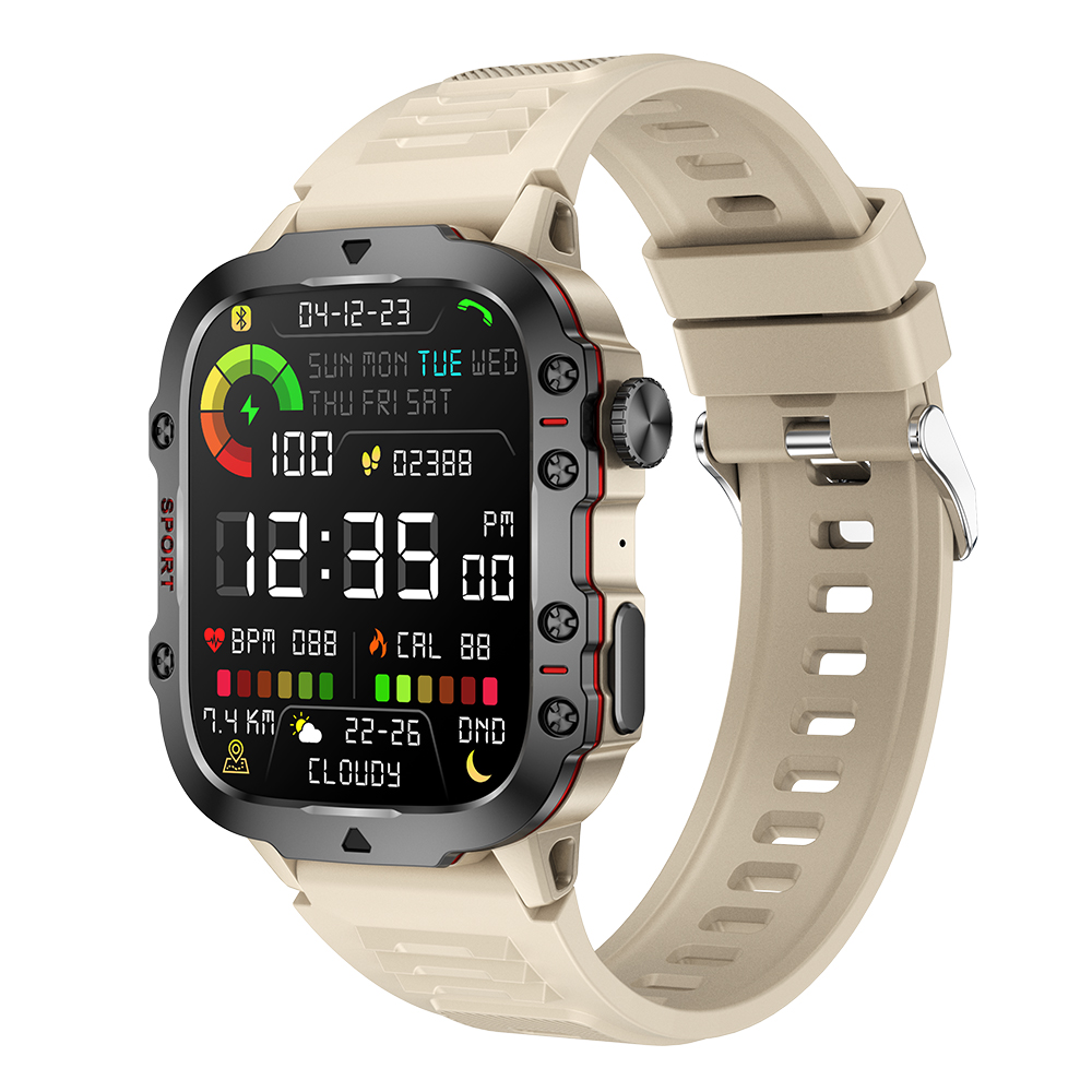 Military Smart Watch With Bluetooth Calling Waterproof Fitness Tracker For Android & IPhone khaki