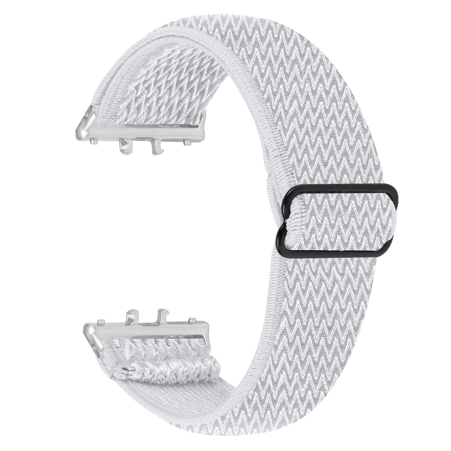 Honor Watch X5 Elastic Nylon Watch Band Wave Pattern Woven Watch Strap With Silver Connector white