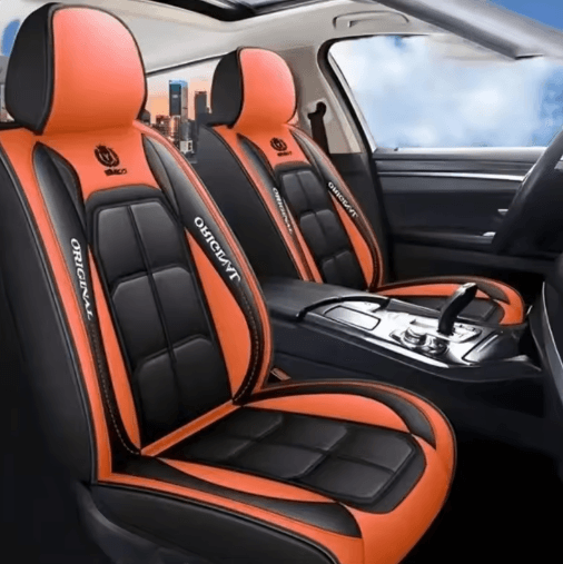 Premium Synthetic Leather Car Seat Cover Universal All Season Seat Protector orange 2pcs