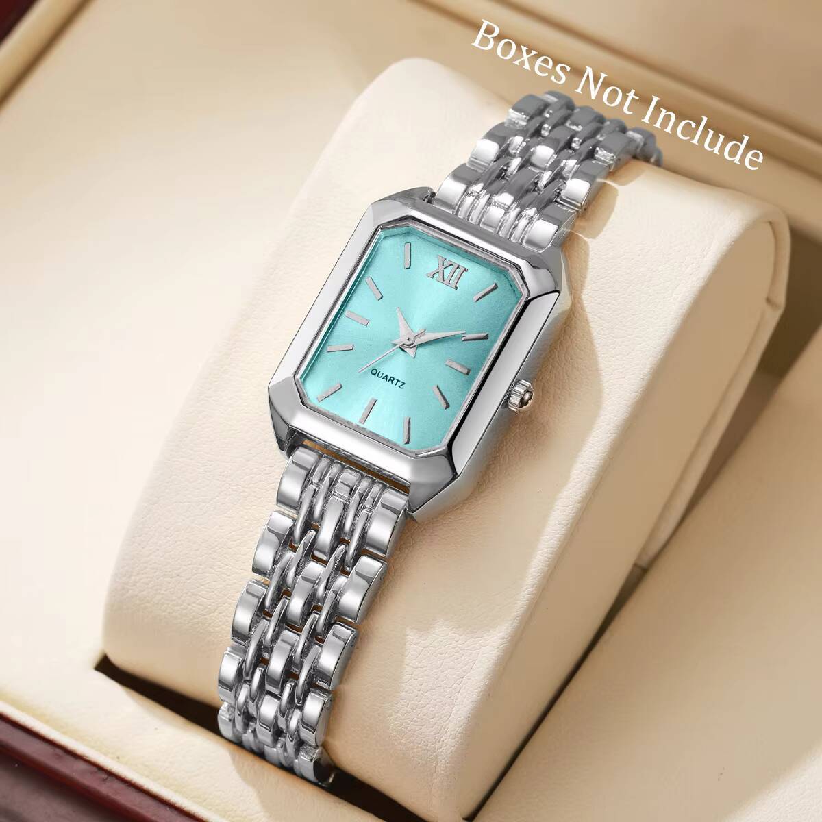Aria Elegant Rectangle Women's Quartz Watch Classic Vintage Analog Wristwatch For Girls And Modern Women silver Blue