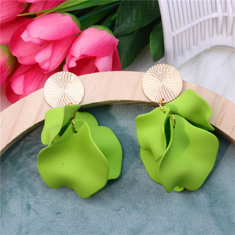 Vintage Flower Drop Earrings For Women Elegant Rose Pink Earrings With Korean Petal Dangle Design green