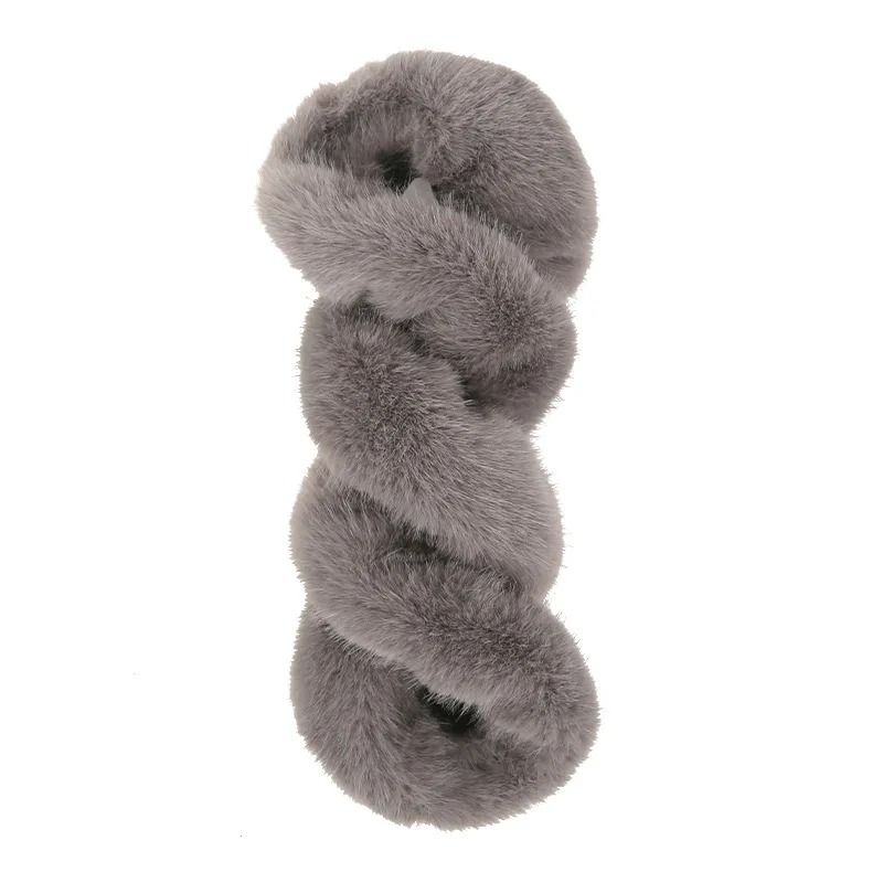 Plush Faux Mink Fur Steering Wheel Cover Soft Warm Non Slip Grip grey